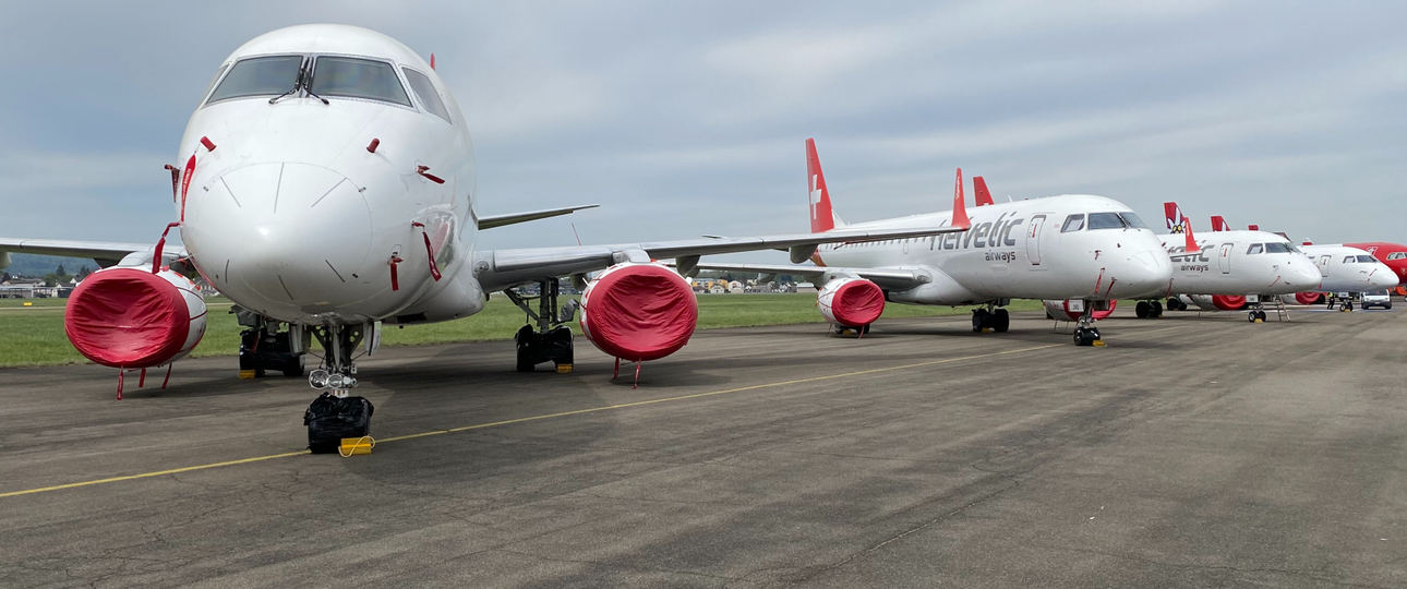 Embraer E190 von Helvetic in Dübendorf: Ab in wärmere Gefilde.