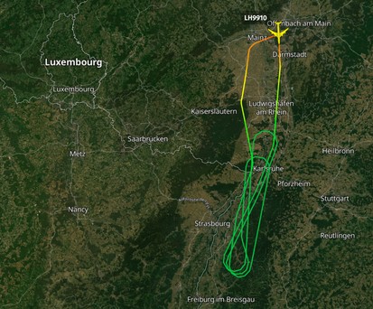 Flugverlauf der D-ABYO am Dienstag: Wieder übe Deutschland unterwegs.