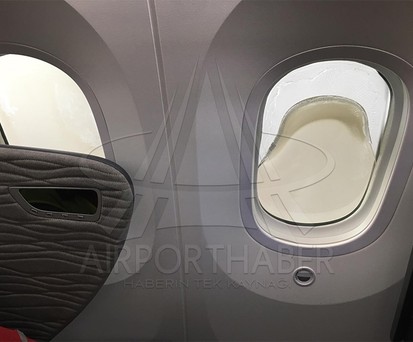 The damaged window of Turkish Airlines' first Dreamliner...