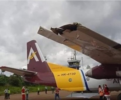 Die Antonov AN-26 von Aer Caribe: Stark beschädigt.