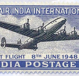 Briefmarke zum  internationalen Erstflugs von Air India 1948: Das eingesetzte ...