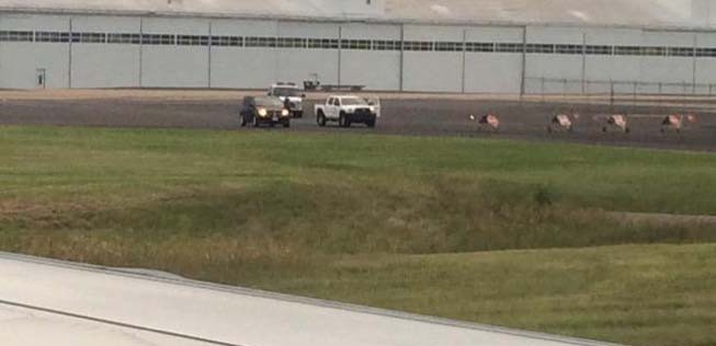 Blick aus dem Jet auf den Flughafen Greenville: Schaulustige, aber keine Mitarbeiter mehr.