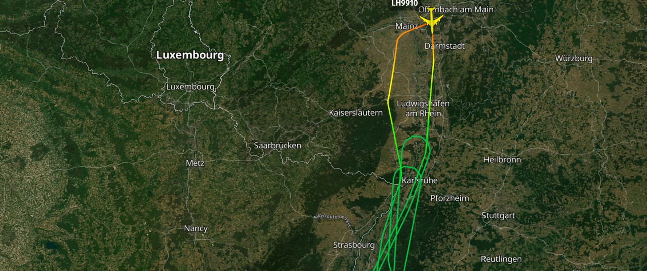 Flugverlauf der D-ABYO am Dienstag: Wieder übe Deutschland unterwegs.