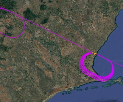 Screenshot Flugverlauf GA4208: Knapp vier Stunden Schleifen über Südindien.