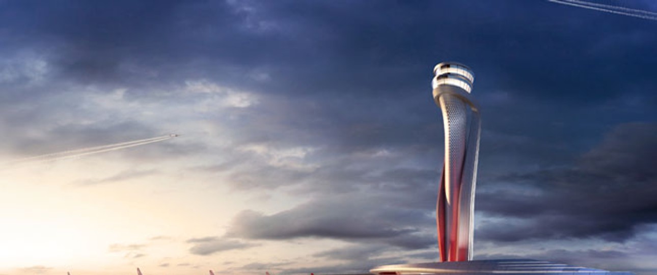 Der 95 Meter hohe Kontrollturm wird das Wahrzeichen des Istanbul New Airport. Designt wurde er von Pininfarina.