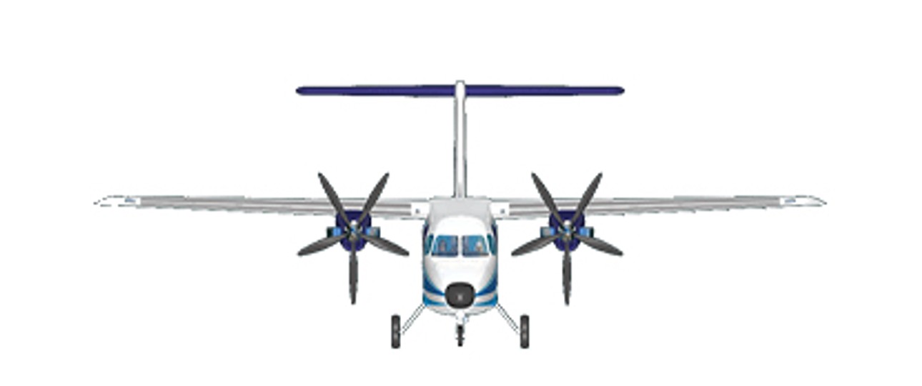 Ein Blick auf die Turboprop-Maschine von vorne.