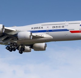 Die Boeing 747-8 der koreanischen Regierung im Anflug auf Frankfurt: Es war ein kurzer Besuch.