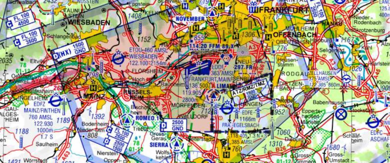 Luftraumkarte über Frankfurt: Es gab Anpassungen, um den Verkehr besser zu schützen.