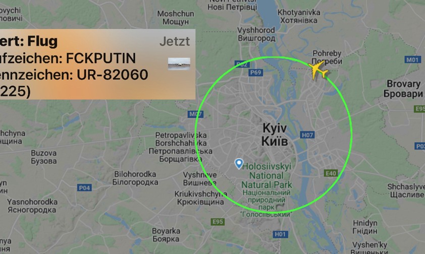 Altert und angezeigter Flugverlauf: Nicht die echte An-225.