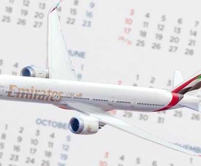 Boeing 777-9 von Emirates: Blick auf den Kalender.