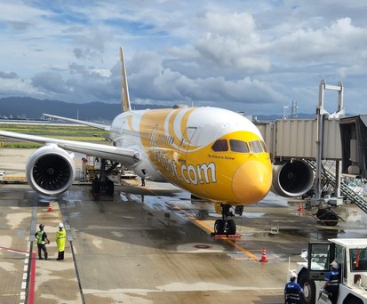 Boeing 787 von Scoot am Gate: Der Mann wurde nach der Ankunft verhaftet.