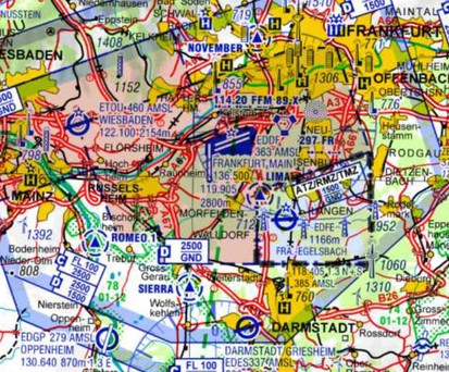 Luftraumkarte über Frankfurt: Es gab Anpassungen, um den Verkehr besser zu schützen.