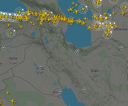 Luftraum über Nahost: Viele Wege führen nicht nach Fernost.