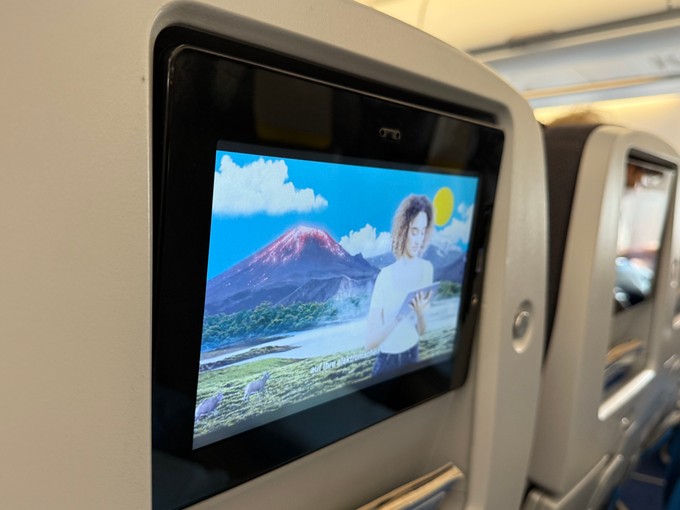 Der Bildschirm im Vordersitz.