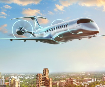 Der größte Energia-Flieger:  Die Energia H2 Gas Turbine wird mit Wasserstoff oder SAF angetrieben und fasst 35 bis 50 Reisende.