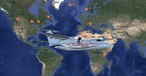 Eine Dash 8 von Air Kenya und die bisherigen Stopps der Auslieferungsroute: Kleiner Flieger, langer Weg.