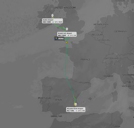 Flugverlauf von FR2955: Der Flug landete nach acht stunden wieder in Alicante.