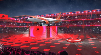Airbus von Easyjet auf ESC-Bühne: Die Airline ist Sponsorin.