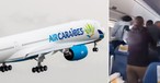 Airbus A350 von Air Caraïbes und Szene von der Prügelei: Haftstrafen drohen.