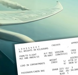 Zu sehen: Die Aufnahme eines Fluggastes zeigt, wie Flug VN34 Treibstoff ablassen musste - und ein Blick auf einen Teil des Load Sheets.
