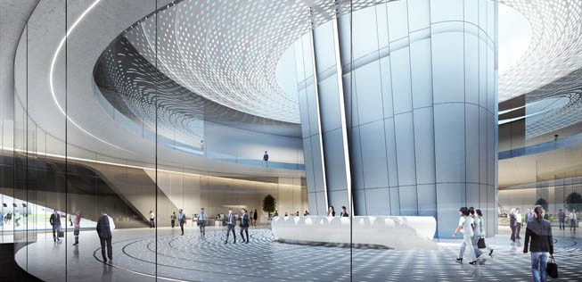 Zum Turm gehört ein Technologiegebäude auf 5000 Quadratmetern Fläche.