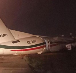 Verunfallte Maschine von Biman Bangladesh: Schwer beschädigt.