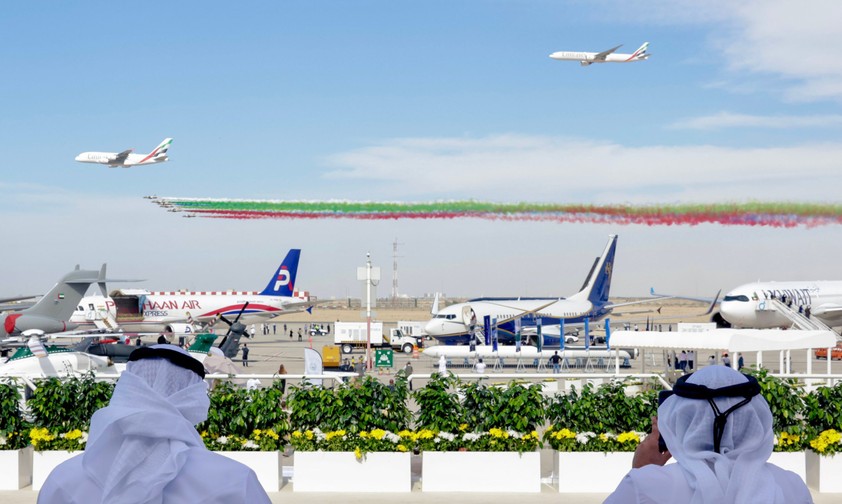 Blick aufs Dubai-Airshow-Gelände: Langstreckenjets gefragt.