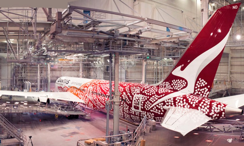 Qantas neueste Boeing 787-9 bei Boeing in Seattle: Hier entstand die neue Bemalung.