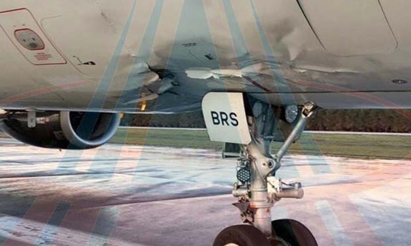 Äußere Schäden am A321 von Nordwind: Das Flugzeug musste nach einem harten Aufsetzen durchstarten.