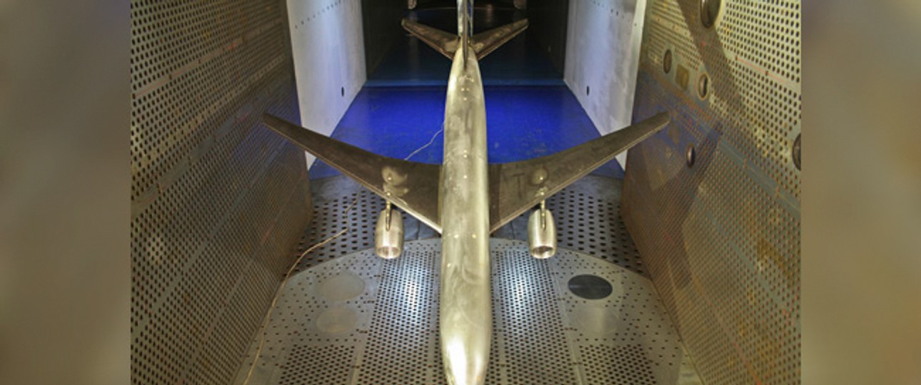 Modell des Langstreckenflieger-Konzepts im Windkanal: Viele Ähnlichkeiten zum möglichen NMA von Boeing.