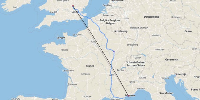 Platz 10: London-Luton - Nizza: 1194 Flüge (1072 Kilometer Luftlinie)