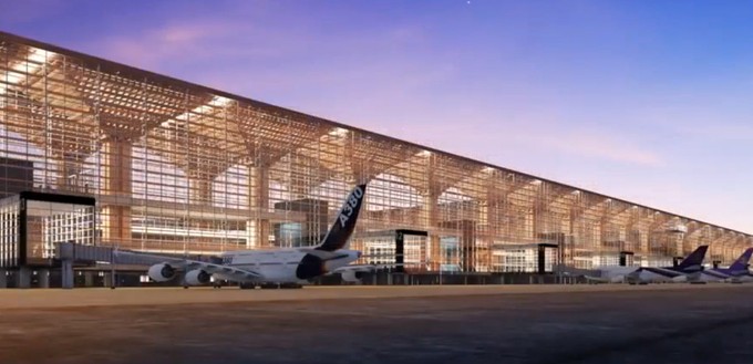 Blick von außen auf das geplante Terminal 2 des Flughafens Bangkok: Die Pläne eines Konsortiums um ...