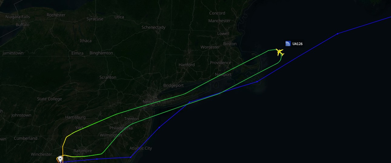 Der Flugverlauf: An dieser Stelle drehte die Boeing 767 von United um.