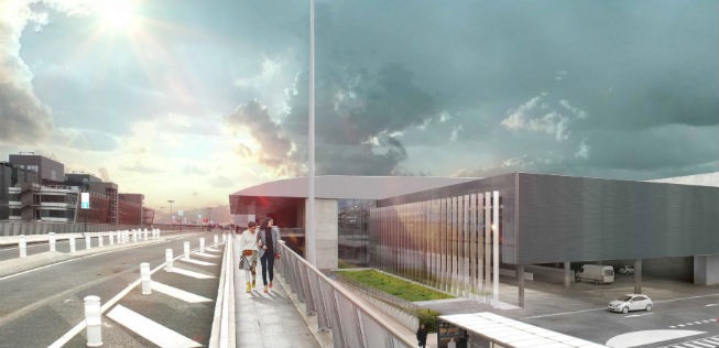 Der Flughafen von außen.