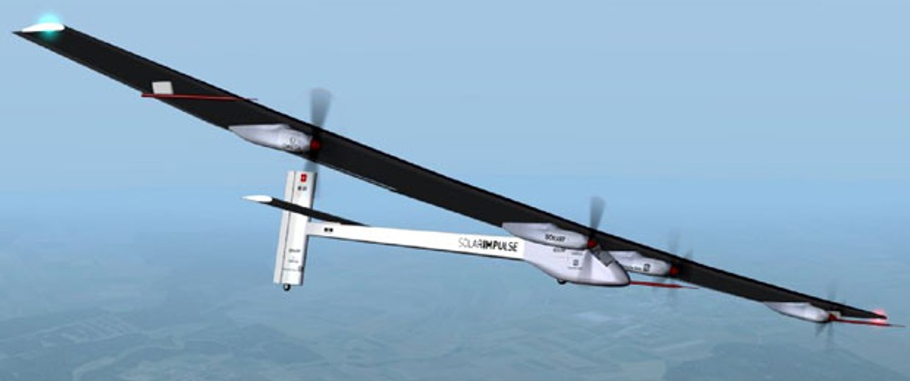 Das Solarflugzeug beim Jungfernflug.