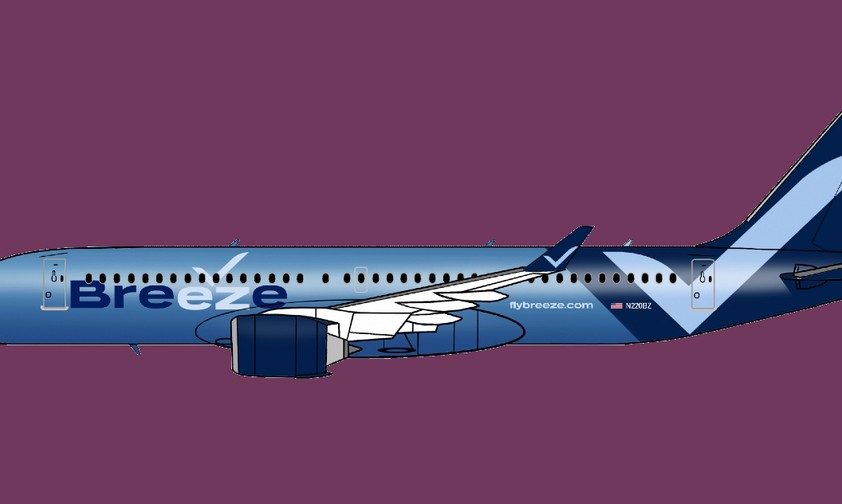 Skizze eines Fliegers von Breeze Airways: Es geht später los.