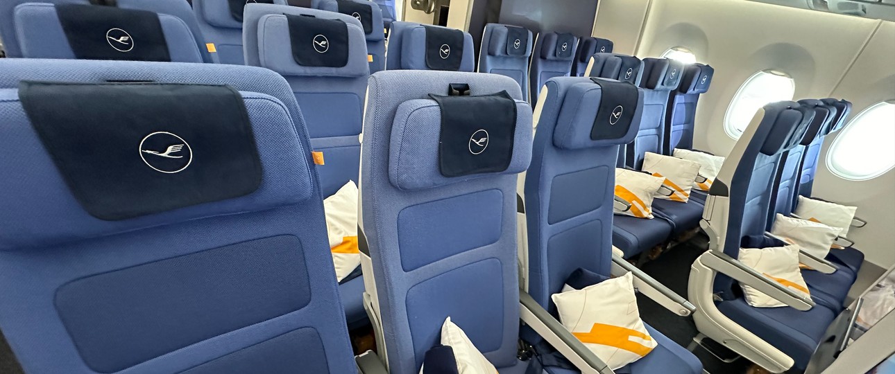 Economy Class im Airbus A350 von Lufthansa: Wer wenig zahlt, hat gratis nicht viel Auswahl.