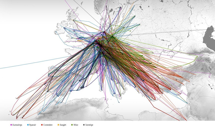 824 Routen boten Billigflieger ab Deutschland im Sommer 2022 an: Bitte klicken Sie auf das Bild, um es zu vergrößern und auch die Legende zu sehen.