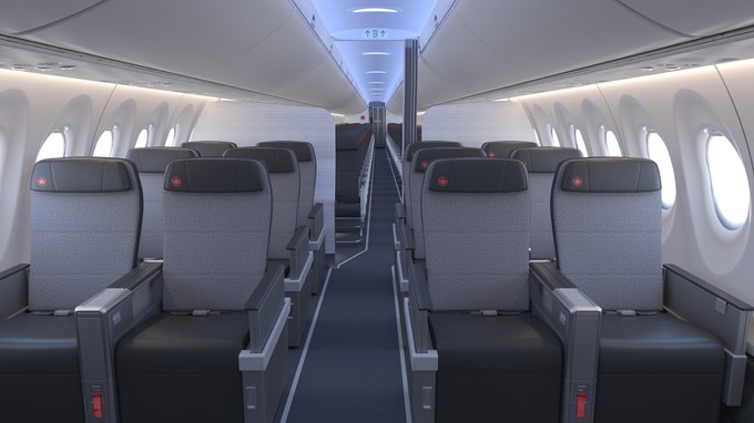 Visualisierung des Airbus A220-300 von Air Canada: In der Business Class stehen zwölf Sitze, ...