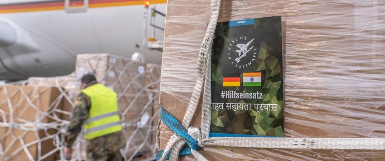 Die deutsche Luftwaffe mit dem A350: 120 Beatmungsgeräte flogen nach Indien.