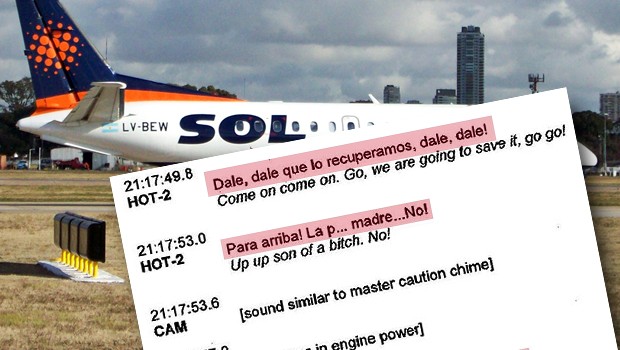 Saab 340A von Sol Líneas Aéreas und Ausriss aus dem Protokoll: Tragischer Unfall.