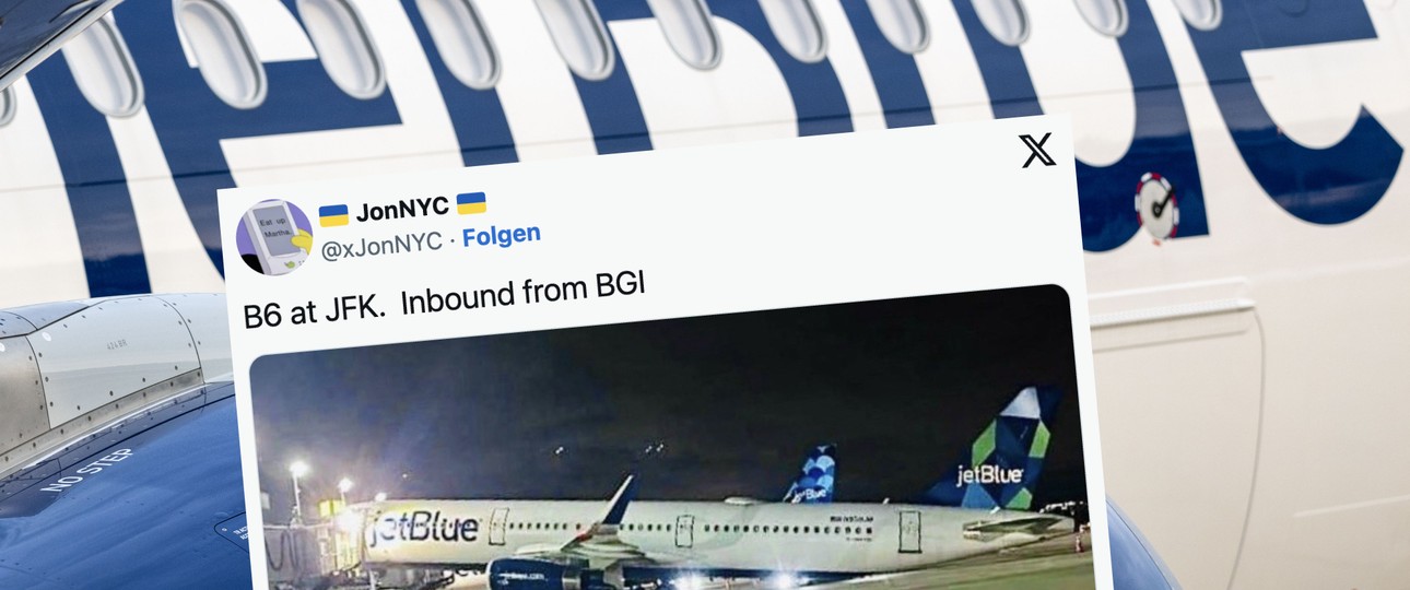 Airbus A321 von Jetblue und ein Tweet zum Vorfall: Geschehen in New York.