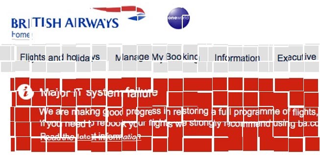 Webseite vom British Airways: Nun müssen die Bruchstücke wieder zusammen gesetzt werden.