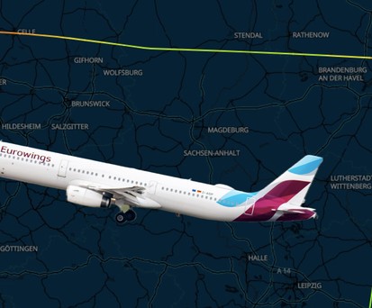 Ein Airbus A321 von Eurowings und der Flugverlauf am 27. Juli 2024: Von Berlin weiter nach Hannover.