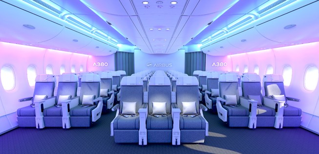 In der Premium Economy Class sind nicht acht Sitze in einer Reihe, sondern neun. Dadurch erreicht Airbus Platz für elf zusätzliche Passagiere.