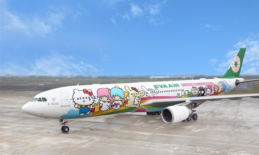 Eva Air: Die Fluglinie nutzt für den Sonderflug einen Airbus A330 mit Hello-Kitty-Bemalung.