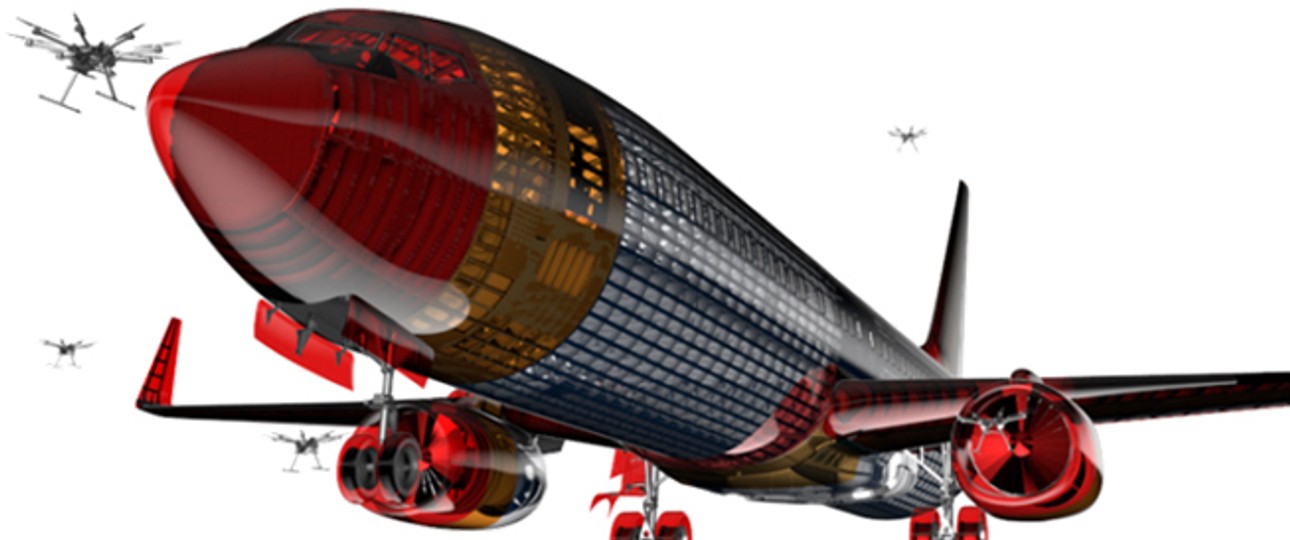 Computersimulation: Drohnen als Gefahr für Flugzeuge.