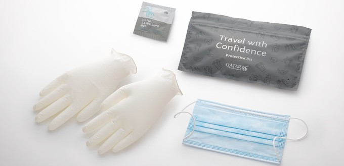 Jedes Passagier erhält zudem dieses Hygiene-Kit.