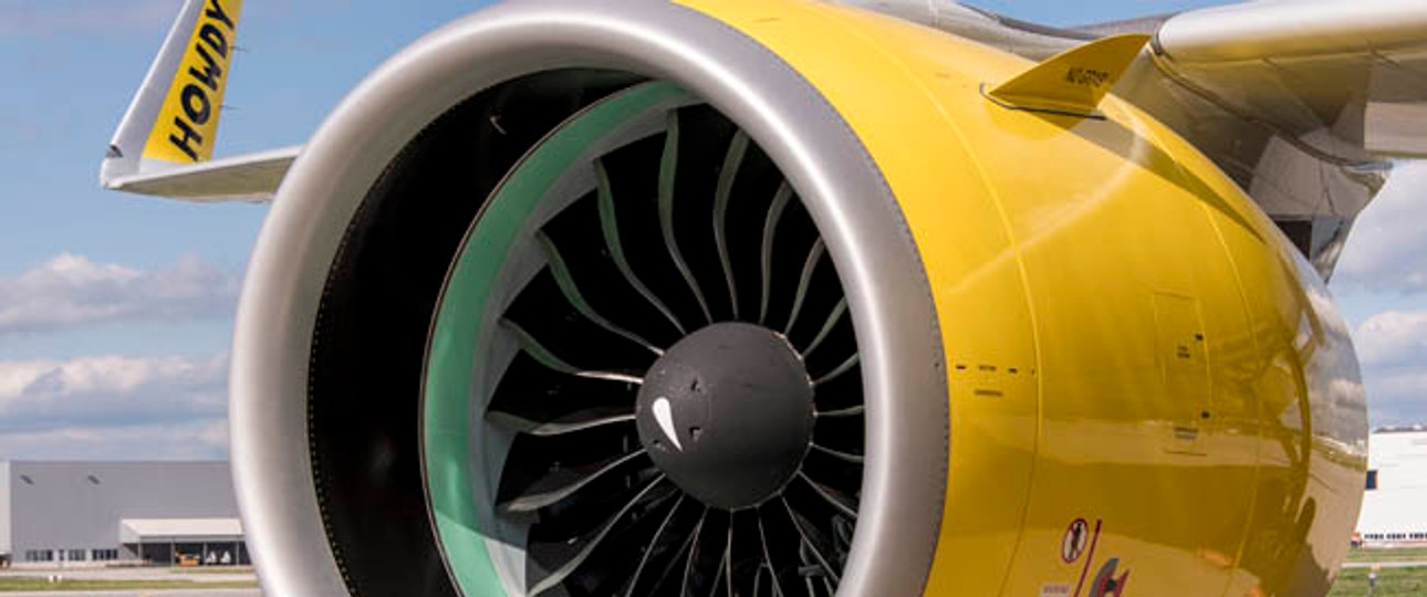 Pratt &amp; Whitney PW1000G an einem A320 Neo von Spirit: Noch gibt es Probleme zu lösen.