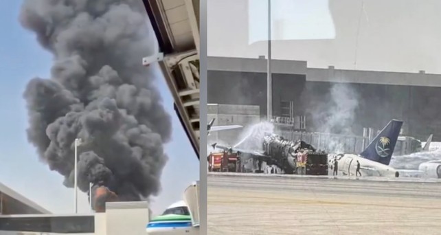 Bilder vom Flughafen Riyadh: Eine Rakete soll ein Flugzeug getroffen haben.